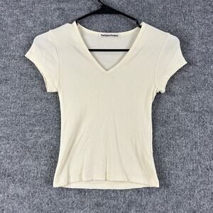 Open YY The Open Product Top 3 White Ribbed V Neck 3 Graphic Streetwear Tee